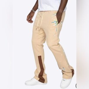 EPTM Showroom Flare Sweatpants Men’s L Sporty Beige Colorful Paint Splatter